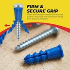 Qualihome Ribbed Plastic Drywall Anchor Kit, Wall Anchors and Screws for Drywall Includes Anchors, & Screws, Mounting Tolls for Decor, Furniture, Shelving (50 Pack, Size: 10-12 x 1")