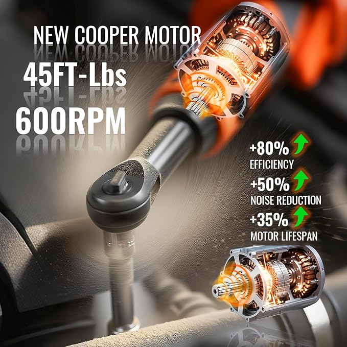 3/8" Extended Electric Ratchet Wrench Set, 45ft-lbs(61N.m) 16V Cordless Long Neck Power Ratchet Wrench Kit with 2pcs Batteries, LED Light, 9 Sockets, Toolbox, Variable Speed, For Housework, Car Repair