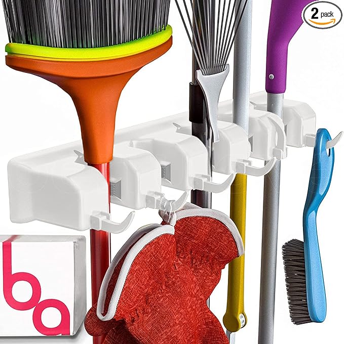 EXTRA GRIP Mop & Broom Holder Wall Mount - Wall Hanging Garden Tool & Utility Closet Organizer, Mop & Broom Hook, Broom Hanger Wall Mount, Mop Broom Organizer, Wall Mounted Broom Rack Mop Storage