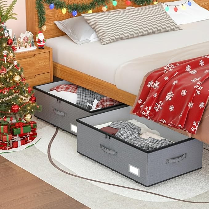 Under Bed Storage with Wheels, No Assemble Required 10 inches height Under Bed Storage bins,Large capacity Rolling Underbed Shoe Storage containers，dorm underbed storage drawers