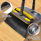 Broom and Dustpan Set for Home with 54 Inches Long Handle, Upright Stand Up Dust Pan with Teeth, 180 Degree Swivel Head Broom for Home Kitchen Lobby Room Office Floor Indoor Outdoor
