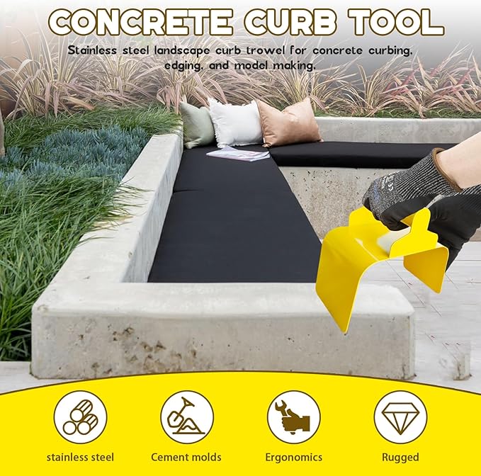 Garden Edging Curb Trowel Concrete Tool, Concrete Curbing Trowel, Curb Hand Tool with Putty Knife for Lawn, Garden, Pavement (Rectangle)
