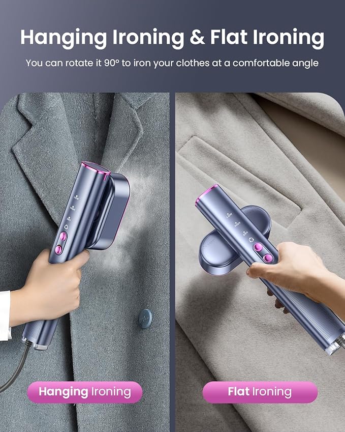 Travel Steamer for Clothes,100-240V Portable Garment Steamer, Steamer＆Iron 2 In 1,30s Fast Heat-up,120ml Water Tank,Large Ceramic Heat Panel,HandheldSteamer for Global ＆ Europe Traveling,Purple