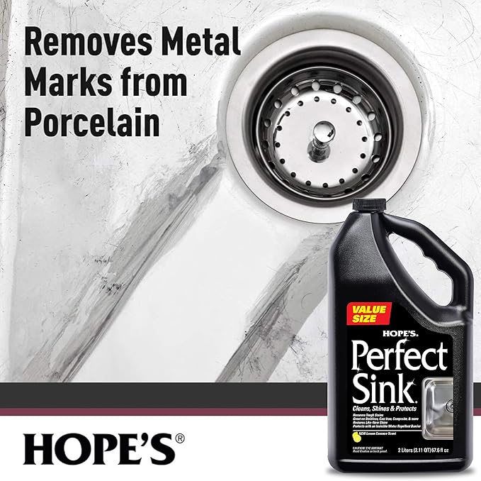 HOPE'S Perfect Sink Cleaner and Polish, Restorative, Water-Repellant, Removes Stains, Ideal for Brushed Stainless Steel, Cast Iron, Porcelain, Corian, Composite, Acrylic, Value Size