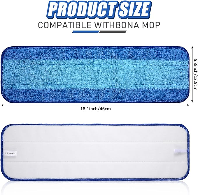 4 Pieces Microfiber Cleaning Pads Compatible with Bona Mop Reusable 18 Inch Replacement Cleaning Pads Washable Refills Replacement Heads for Floor Cleaning