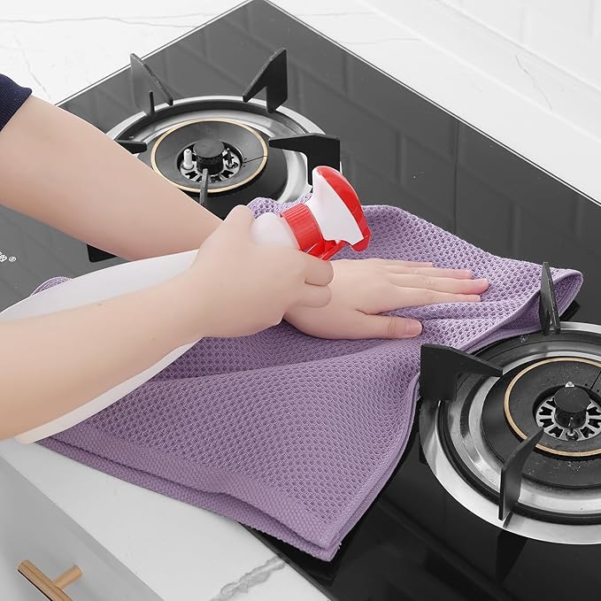 Homaxy 100% Cotton Waffle Weave Kitchen Dish Towels, Ultra Soft Absorbent Quick Drying Cleaning Towel, 13 x 28 Inches, 6-Pack, Lavender