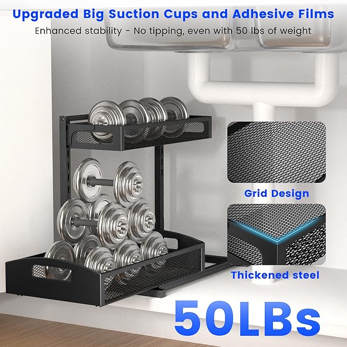 Under Sink Organizer,2 Pack Height Adjustable Under Sink Organizers and Storage, 2 Tier Under Sink Storage for Kitchen Bathroom Cabinet