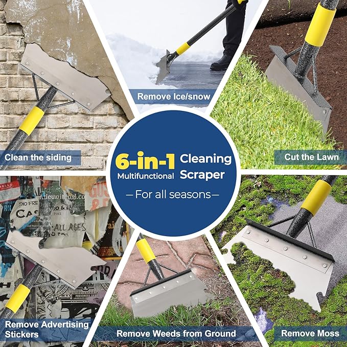 74" Garden Flat Scraper, Multifunctional Cleaning Shovel, Heavy Duty Manual Weeder Metal Floor Scraper Garden Tool for Lawn Digging, Weeding, Scraping, Ice Remove, Edging