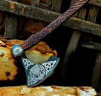 [MDM King Tools] Custom Handmade Viking Axe Medieval Ax with Viking Gift, Hand Axes, Viking Gifts for Men, Camping Tomahawk, Bearded, Ragnar Axe with Leather Sheath (Viking Ax)