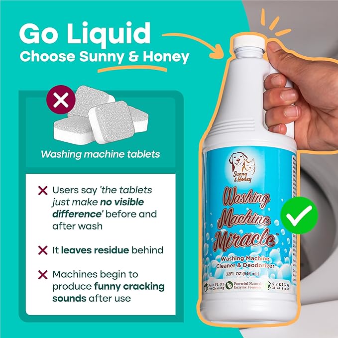 Sunny & Honey Liquid Washing Machine Cleaner & Deodorizer - Top & Front Load Washer Cleaner - 32 fl oz Washing Machine Deodorizer - Laundry Supplies