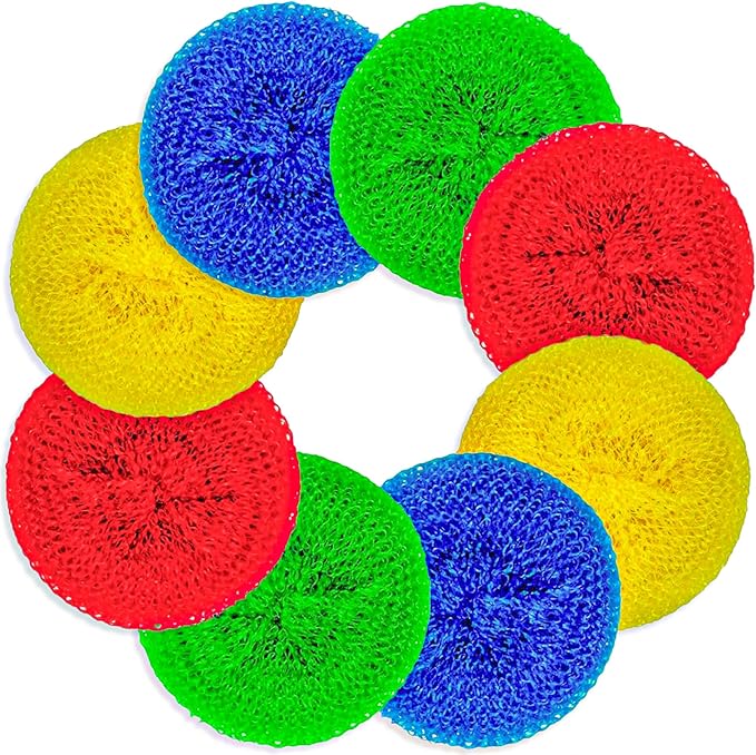 DecorRack 6 Mesh Scourers, Premium Non-Scratch Plastic Scourers, Stain Removing Cleaning Scrubber, for Kitchen Garage Bathroom (Pack of 6)