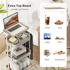 DTK 3 Tier Metal Utility Rolling Cart with Table Top and Side Bags, Tray Storage Organizer Wheels, Art Craft 4 Hooks for Kitchen Bathroom Office Living Room(Grey)