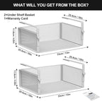 AmonHouseware 2Pack Under Shelf Basket Organizer,Adjustable Hanging Holder for Cabinet Pantry Kitchen Cupboard Desk Counter Bookshelf Organization Add-on Space Saver Heavy Duty Slide-in (White, Large)