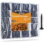 KURUI #6 * 1-1/4in Drywall Screws, Dry Wall Screws for Drywall Wood, 220Pcs Coarse Thread Sheetrock Screws - Black Bugle-Head Phillips Self Tapping Wood Screws
