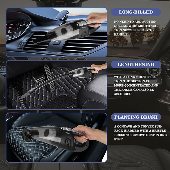 Car Vacuum Portable Cordless, Handheld Vacuum Cleaner High Power for Wet and Dry, USB Rechargeable Lightweight Cordless Vacuum, 0.45L Capacity Storage Bag,for Car/Stairs/Pet Hair(Black Silver)