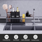 Kitchen Soap Dispenser Set with Sink Caddy, 12 Oz Glass Bottle, Hand and Dish Soap Dispenser Set with Sponge Holder (Black Sink Caddy + Black Bottle)