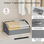 Large Closet Organizers and Storage Bins - 8 Pack Trapezoid Storage Baskets for Shelves, Foldable Fabric Baskets with Handles Ideal for Closet, Basket, Wardrobe and Shelf Storage, Grey