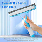 3 in 1 Window Cleaning Scraper, Window Squeegee with Spray 3 in 1 Glass Cleaner Squeegee and Scrubber with Spray for Car Home Kitchen （Blue）