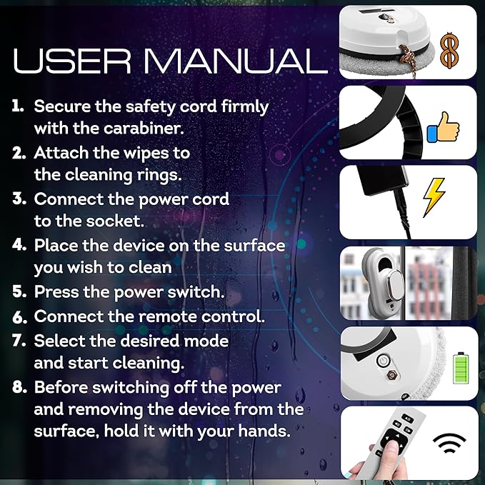 White Automatic Window Cleaner Robot W100, 11.8 x 5.9 x 4.7 Inch with 3 Modes and 10 Cloth Pads. Window Vacuum Cleaner for Windows Without Water Spray. Automatic Glass Cleaner Vacuum, 72dB