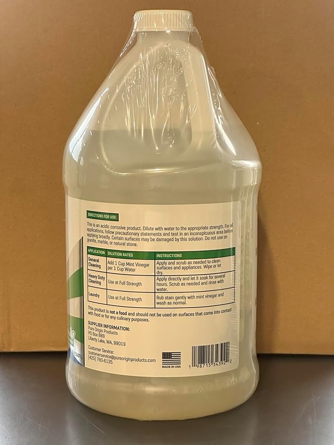 Simply Vinegar Mint Vinegar – with Refreshing Mint Scent for Cleaning, Home, Laundry, 128 oz - 2 Pack