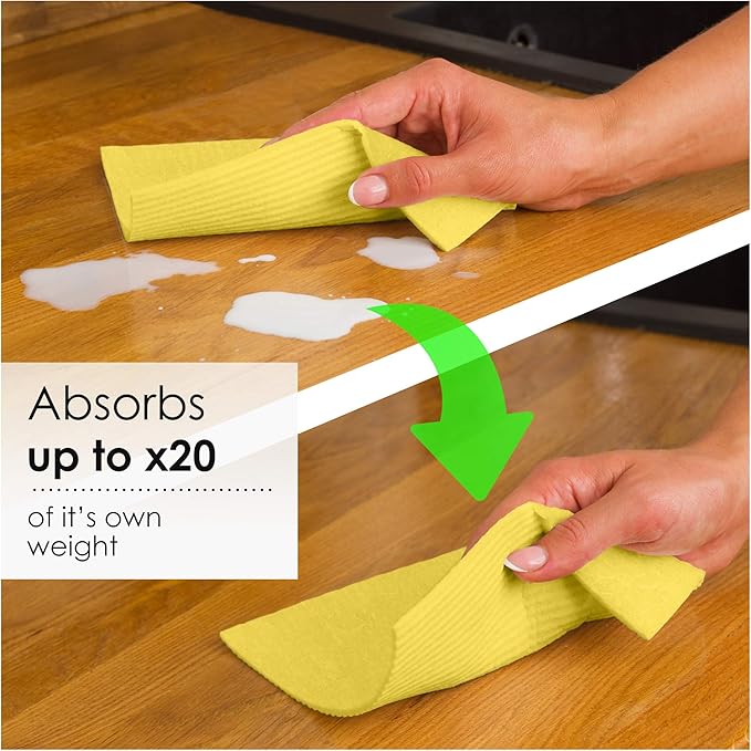 SUPERSCANDI 10 Pack Swedish Dishcloths for Kitchen - 100% Biodegradable & Compostable Reusable Paper Towels Washable, Food-Safe & Without Plastic - Dish Rags Suitable for Any Surface, Yellow