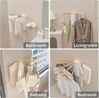 LEQ Wall Mounted Clothes Drying Rack, Garment Rack Foldable Space Saving Laundry Drying Rack with 7 Hanging Rods,Drying Rack Clothing for Laundry Balcony Bedroom Household Wooden