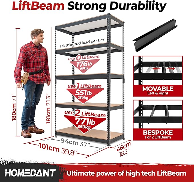 HOMEDANT 5-Tier Laminated Boltless Heavy Duty Metal Shelving Unit Adjustable Garage Storage Utility Rack Shelves Organization Multipurpose Shelf Warehouse Industrial 39.8" W x 18.2" D x 71.3" H 2Pack