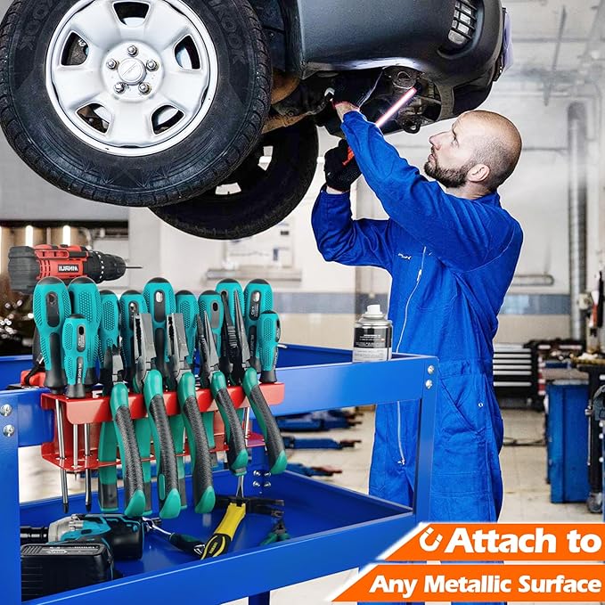 MUTUACTOR Magnetic Screwdriver Holder,Heavy Duty Magnetic Mount Red Screwdriver Organizer,Magnetic Tool Holder Durable Storage Holder for Screwdriver Plier Shear Tool Chest Cart Workbench,1PCS