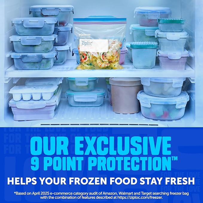 Ziploc Gallon Food Storage Freezer Bags, Stand-Up Bottom, Easy to Fill, 16 Count (Packaging May Vary)