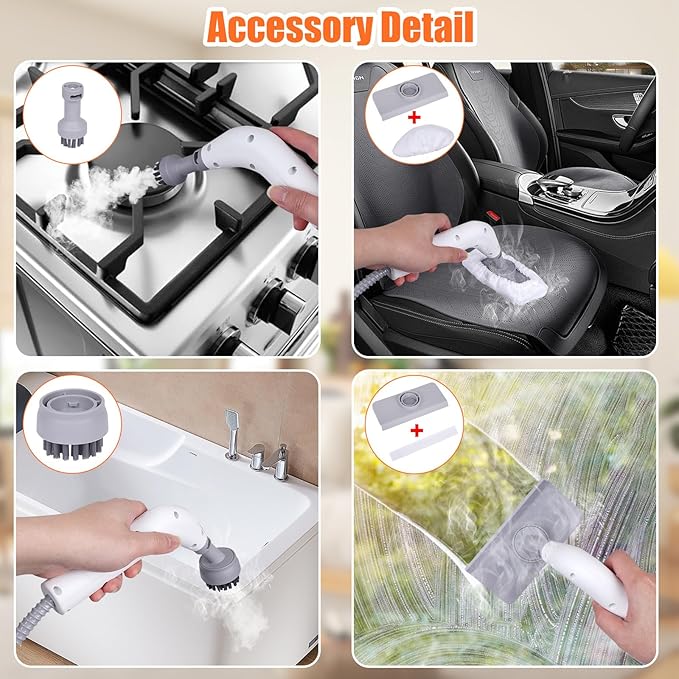 9 in 1 Handheld Steam Cleaner for Home Use, Portable Steamer for Cleaning, Multi-Function High Pressure Steam Cleaner for Car Detailing/Kitchen/Upholstery/Tile/Grout/Camping & All