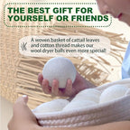 New Zealand Wool Dryer Balls | 7-Pack in Handmade Basket | Speed Up Drying & Reduce Wrinkles | Natural Reusable Fabric Softener