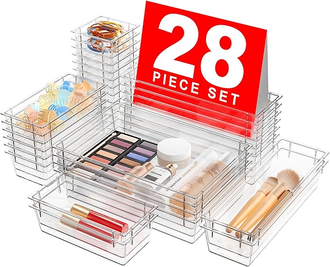 【Crystal Design】A-LUGEI Clear Drawer Organizer,【Military Grade】Acrylic Makeup Organizer, Bathroom Organizers and Storage, Organization and Storage, Organizer Bins for Office Vanity Kitchen Tool Trays
