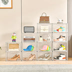 5 Pack Clear Stackable Shoe Organizer Box with Lids, Acrylic Shoes Box with Magnetic Doors, Transparent Shoe Storage Bins Closet Organizers, Shoes Containers For Sneaker Display, Fit up to US Size16
