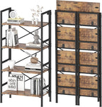 Folding Bookshelf,4 Tier Bookcase Foldable Shelf with X-Bracket Design, Adjustable Feet, Space Saving Storage for Living Room, Office, Rustic Brown