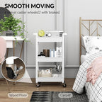 3-Tier Utility Rolling Cart with Cover Top Board, Mobile Utility Cart with Lockable Casters Multi-Functional Storage Trolley for Office, Bathroom, Kitchen, Garden, Laundry Room (White)