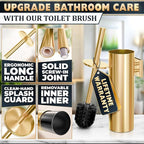 Gold Toilet Brush and Holder Set with Wall Mount - Modern Wall Mounted Toilet Brush Made from Corrosion-Resistant Stainless Steel - Removable Inner Bowl, Splash Protection & Dense Bristles Supplied