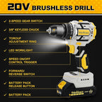 119 Pcs Cordless Drill Tool Kit Set; 20V Brushless Power Drill with 2.0Ah Battery, 10mm 3/8" Keyless Chuck, 60N.M & 21+1 Torque Setting Power Tool Set for DIY Garden House Office Repai