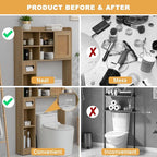 6Tier Over The Toilet Storage Cabinet, Freestanding Above Toilet Space Saver Rack w/Adjustable Shelves, Sliding Door, Multifunctional Over Toilet Organizer for Bathroom (Burlywood)