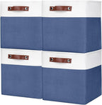 Collapsible Fabric Storage Cubes 11x11 Cube Storage Bins, 4 Pack Closet Baskets Box with Handles for Organizing, Shelf, Toys, Clothes, Home, Office, Nursery (Navyblue&White)