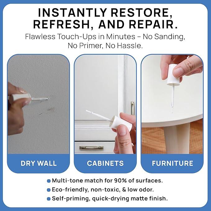 Alora Touch-Up Paint | Matte Finish for Drywalls, Concrete, Brick, Tile, Doors, Cabinets & More | Multi-Tone White Repair Kit | Quick-Dry, Low-Odor, Ultra-Low VOC | No Sanding or Primer Needed | 3 Pack