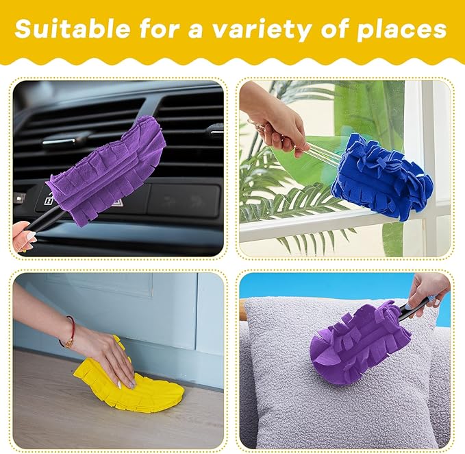 Zubebe 12 Pcs Duster Refill Reusable Fleece Duster Refills Feather Flat Dusters Multi Surface Washable Cleaning Pads Tools for Home, Blinds, Car, Pet, Furniture, Fans (Purple,Blue,Yellow)