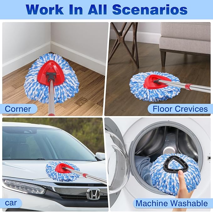 Mop Replacement Heads 6 Pcs & 1 Scrub Brush & 1 Base Combo,Spin Mop Replacement Head for Ocedar RinseClean 2-Tank System,Easy Cleaning,Microfiber,Machine Washable for Bathroom,Kitchen,Tub and Tile