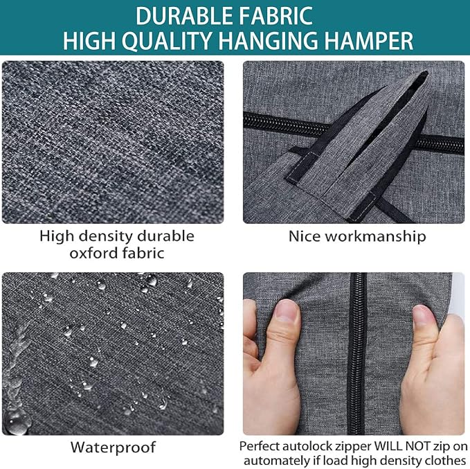 XL Hanging Hamper, Over The Door Hamper with Free Hanging Hooks, Space Saving Over Door Laundry Bag and Laundry Basket for Storage, 2 Pack, (36x22Inch Pop Heather Grey)