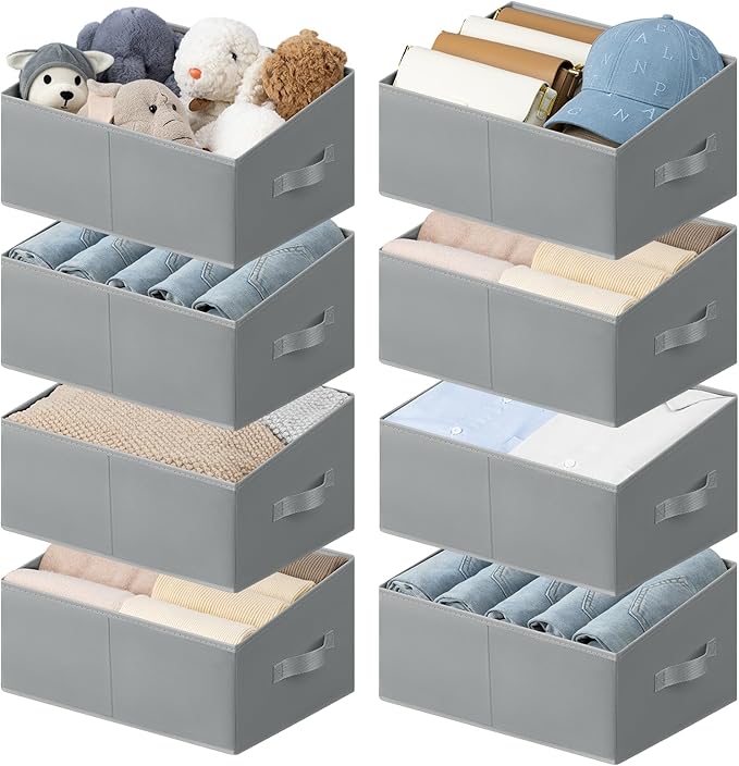 Storage Bins Cube Storage Organizer - 8 Pack Fabric Trapezoid Storage Cubes for Bins and Baskets for Shelves Collapsible Non-Separating Trapezoidal Flared Cube Organizer, Light Gray