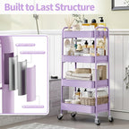 TOOLF 4-Tier Metal Rolling Cart with Wheels, Storage Utility Organizer Cart for Kitchen, Bathroom, Office, Baby Essentials & Makeup - Lockable Casters, Easy Assembly, Large Capacity, Purple