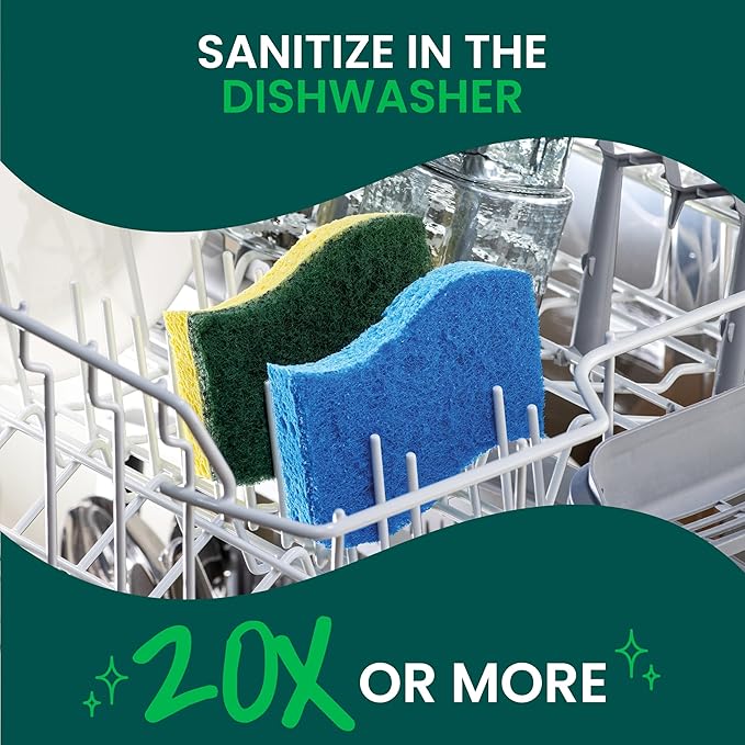 Scotch-Brite Heavy Duty Scrub Sponge, 24 Kitchen Sponges Designed for Tough Messes in the Kitchen that Last 3X Longer*, Best for Cast Iron Skillets and Outdoor Grills, Flexible, Durable, and Strong