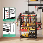 Power Tool Organizer Cart with Charging Station, Garage Floor Rolling Storage for 6 Mobile Drill, Mechanic, Power Tool Box Utility Cart with Battery Charging, Black, Gift for Men, Father