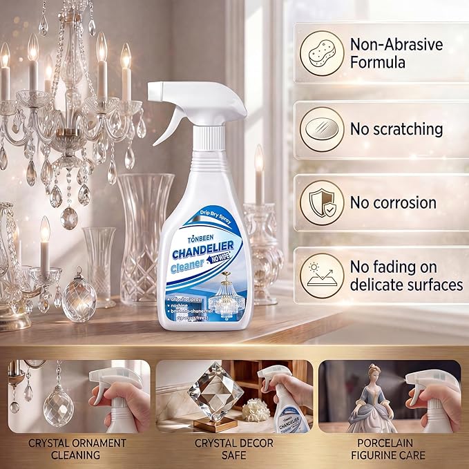 Chandelier Cleaner Drip Dry Spray - No Wipe Streak Free Dust Remover for Crystals, Glass & Window Screens, 1 Pack