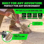 RHINO USA Folding Survival Shovel w/Pick - Heavy Duty Carbon Steel Military Style Entrenching Tool for Off Road, Camping, Gardening, Beach, Digging Dirt, Sand, Mud & Snow - Tan