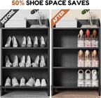 Neprock Shoe Slots Organizer for Closet,12 Pack Acrylic Shoe Stackers for A Pair of Shoes,3 Levels Adjustable Shoe rack storage Shoe Space Saver 50%(Clear,12 Pack)